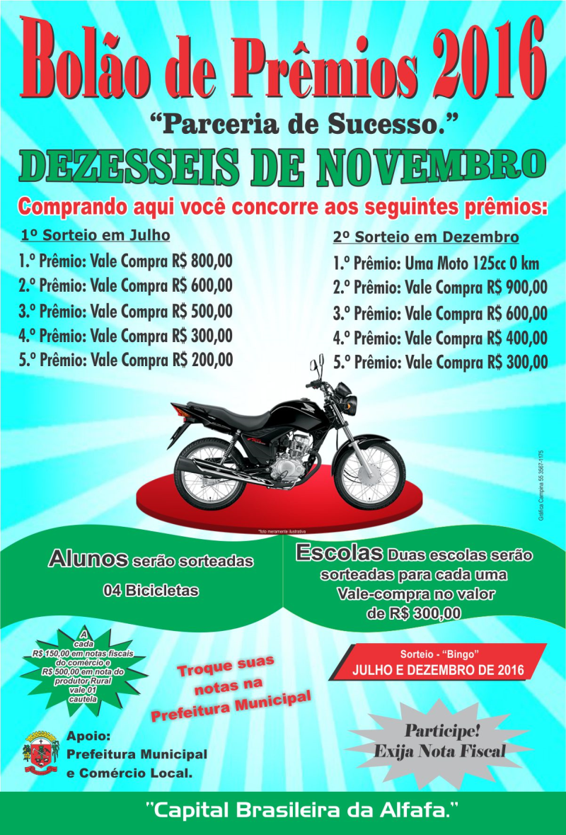 CONFIRA OS GANHADORES DO 1º e 2º SORTEIO DO BOLÃO DE PRÊMIOS 2016.